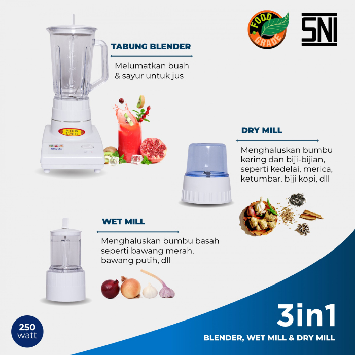 Miyako Blender Plastik 1 liter 3in1 - BL102PL | BL-102 PL